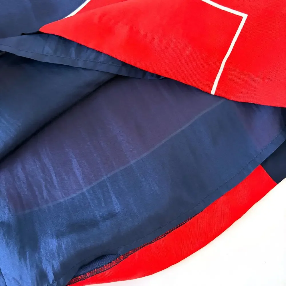 Elizabeth McKay 100% Silk Geometric Color Block Skirt Red Navy Size 10